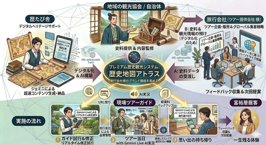 プレミアム歴史観光システム：歴史地図アトラス 概念図